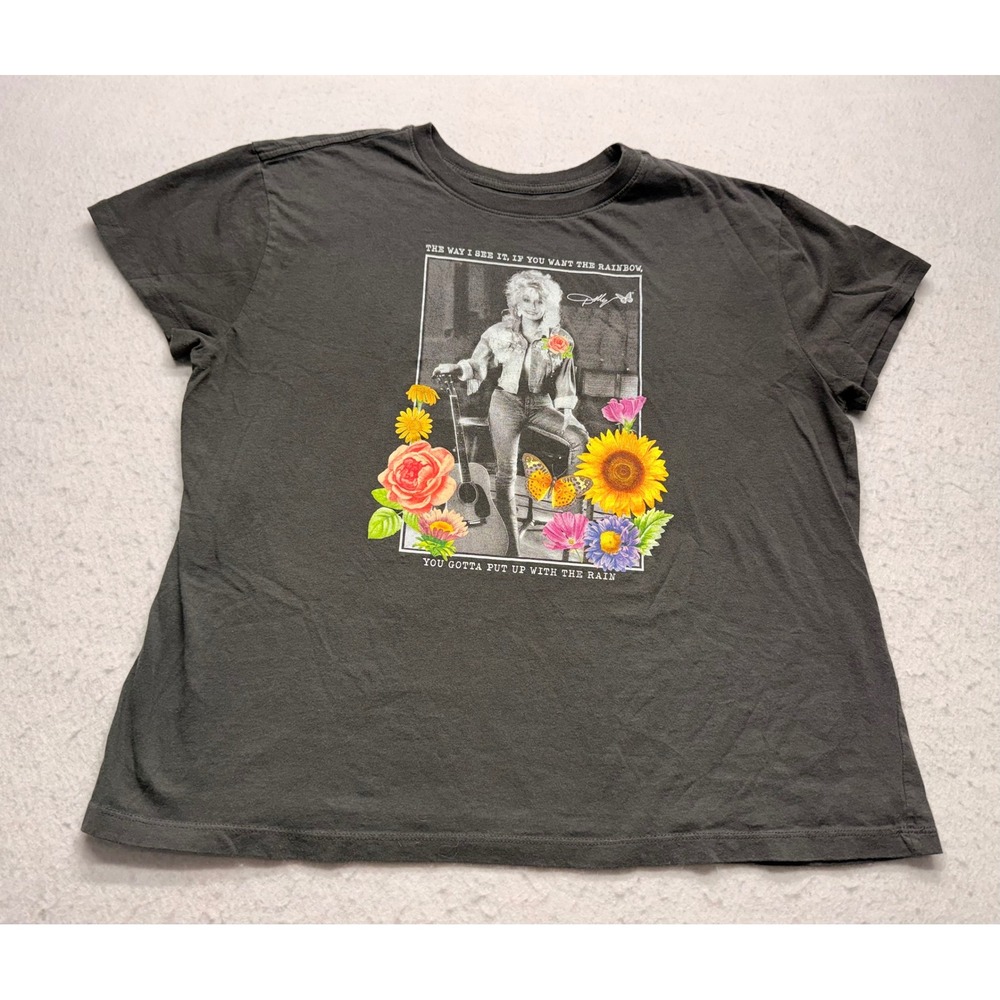 Dolly Parton Graphic T-Shirt Womens 2X Charcoal Gray Rainbow Quote Sunflower Tee